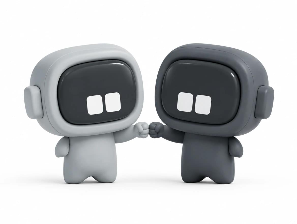 Two Cofoundy mascots, one light and one dark, bumping fists
